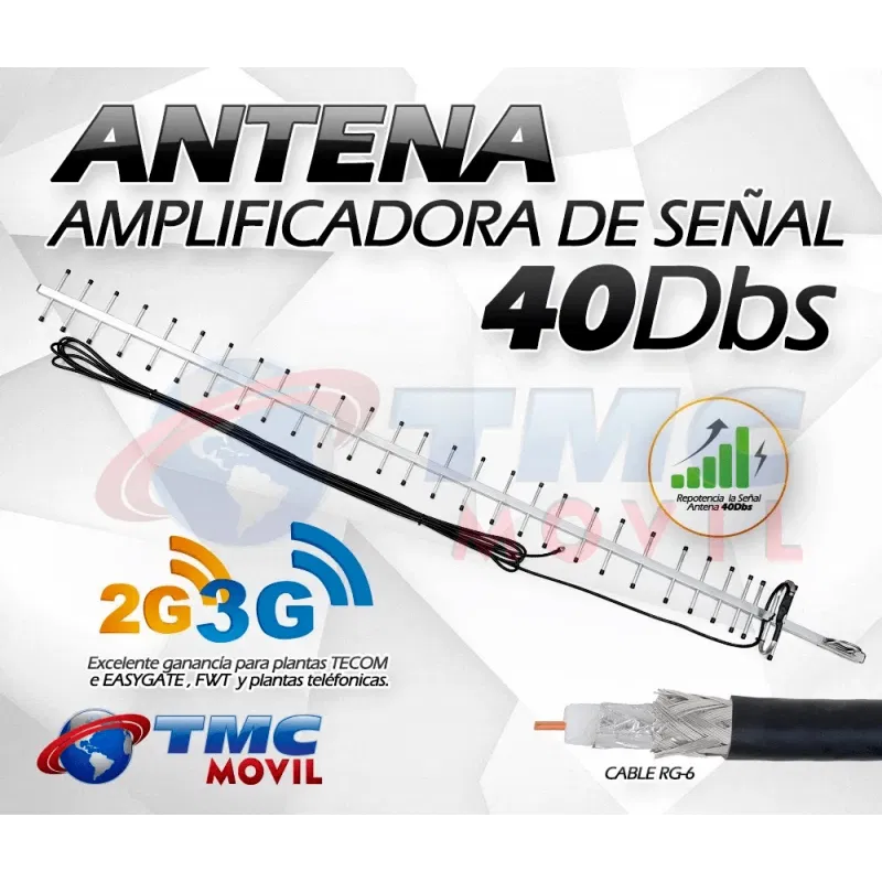 ANTENA YAGI TASKER 40DB + 10M CABLE RG6 PPC BELDEN CONECTOR F