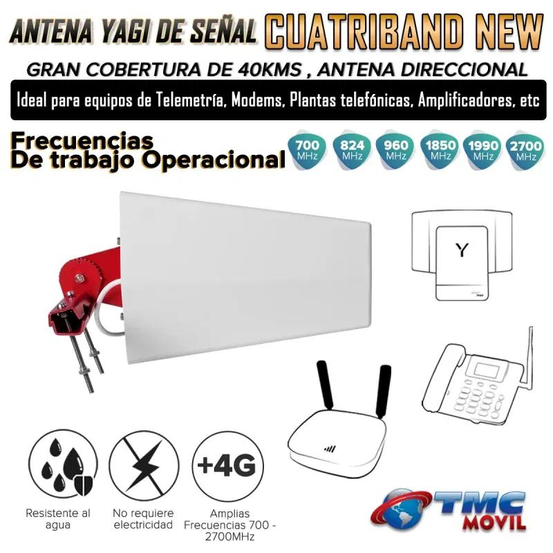 ANTENA YAGI 65DB CUATRIBAND TMC PLUS 9DBI NEW VERSION CONECTOR F HEMBRA 